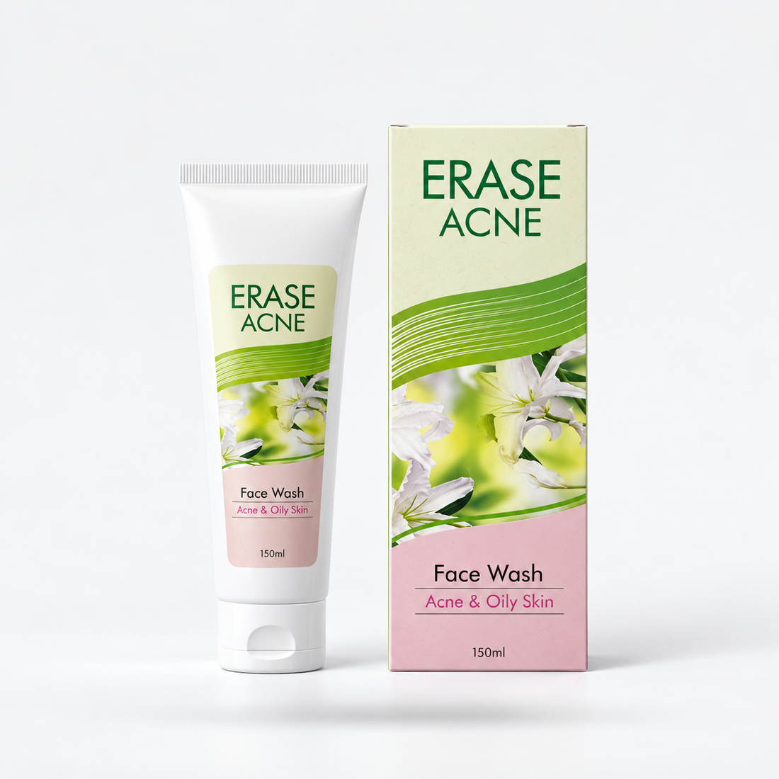 Erase Acne face wash on a rocky pedestal